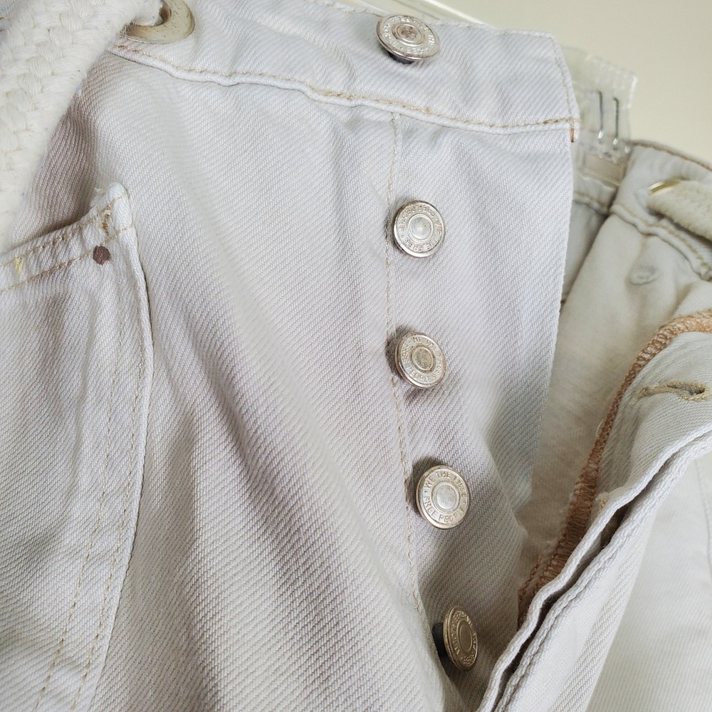 We The Free People Moxie Paint Splatter Barrel Jeans Cargo Utility 26 Ivory - Picture 11 of 14